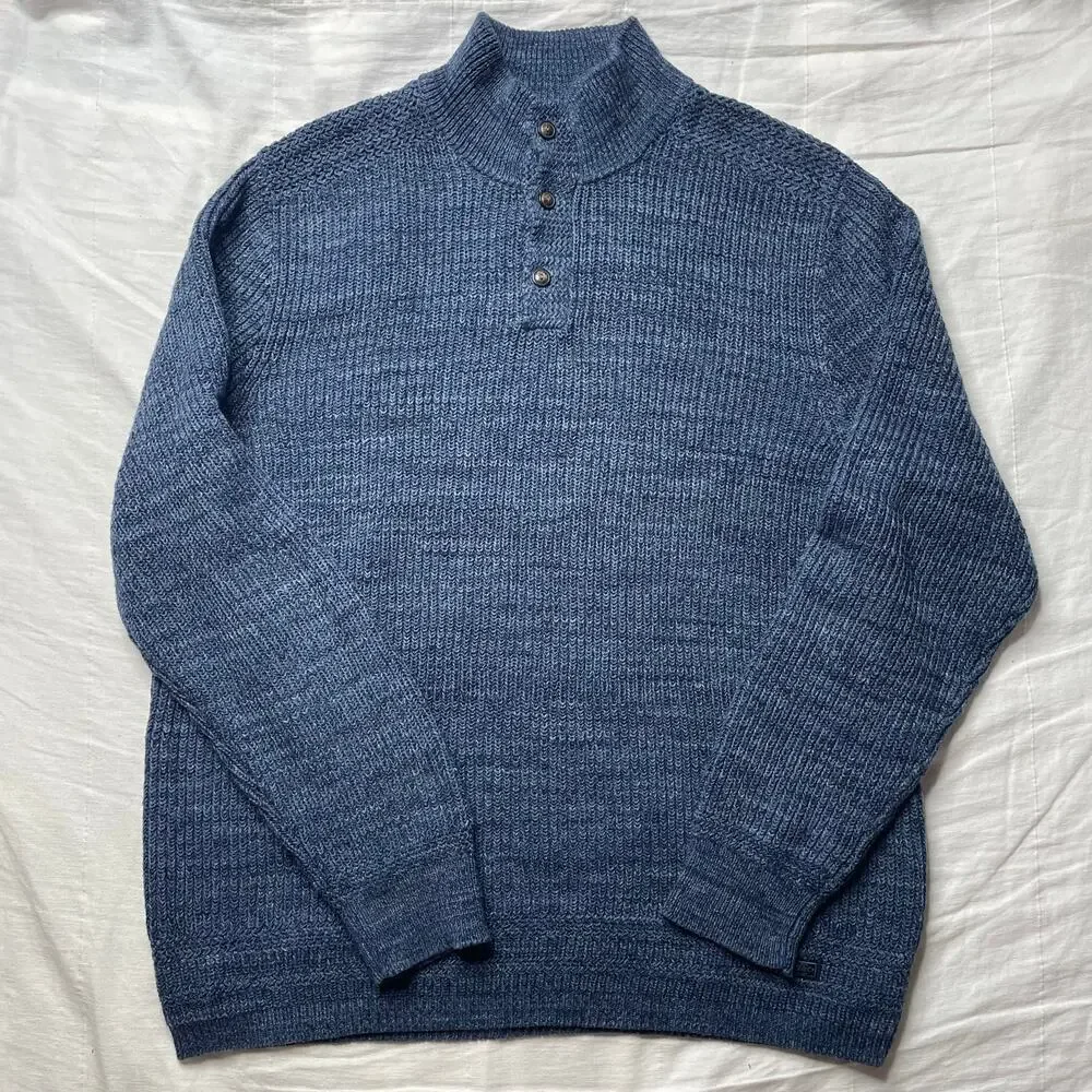 Polo Ralph Lauren Mock Neck Henley Knit Sweater Blue Sz XL Men's Cotton